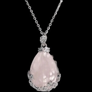 Rose Quartz Gemstone Crystal Waterdrop Pendant Necklace